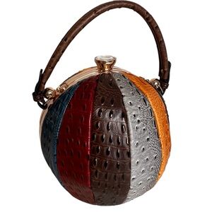 Alyssa Faux Vegan Leather Ostrich Texture Round Sphere Ball Handbag Multicolor